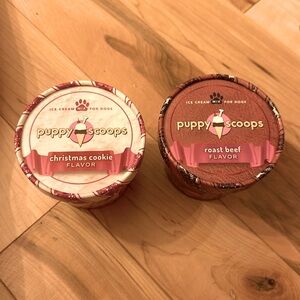 Puppy scoops ice cream mix